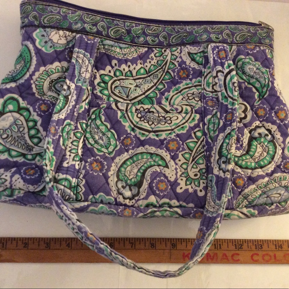 Quilted shoulder bag, purple, mint green paisley